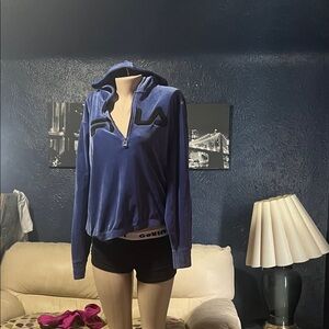 Fila Women's Navy Blue Velour Half-Zip Hoodie with Hood